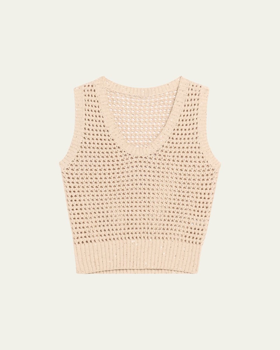 Open-Knit Tank Top with Sequin Detai